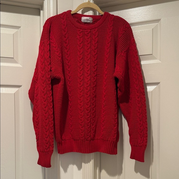 Christian Dior Men's 1980s Vibrant Red CableKnit Crew Neck Refined Sweater Large - Picture 11 of 15